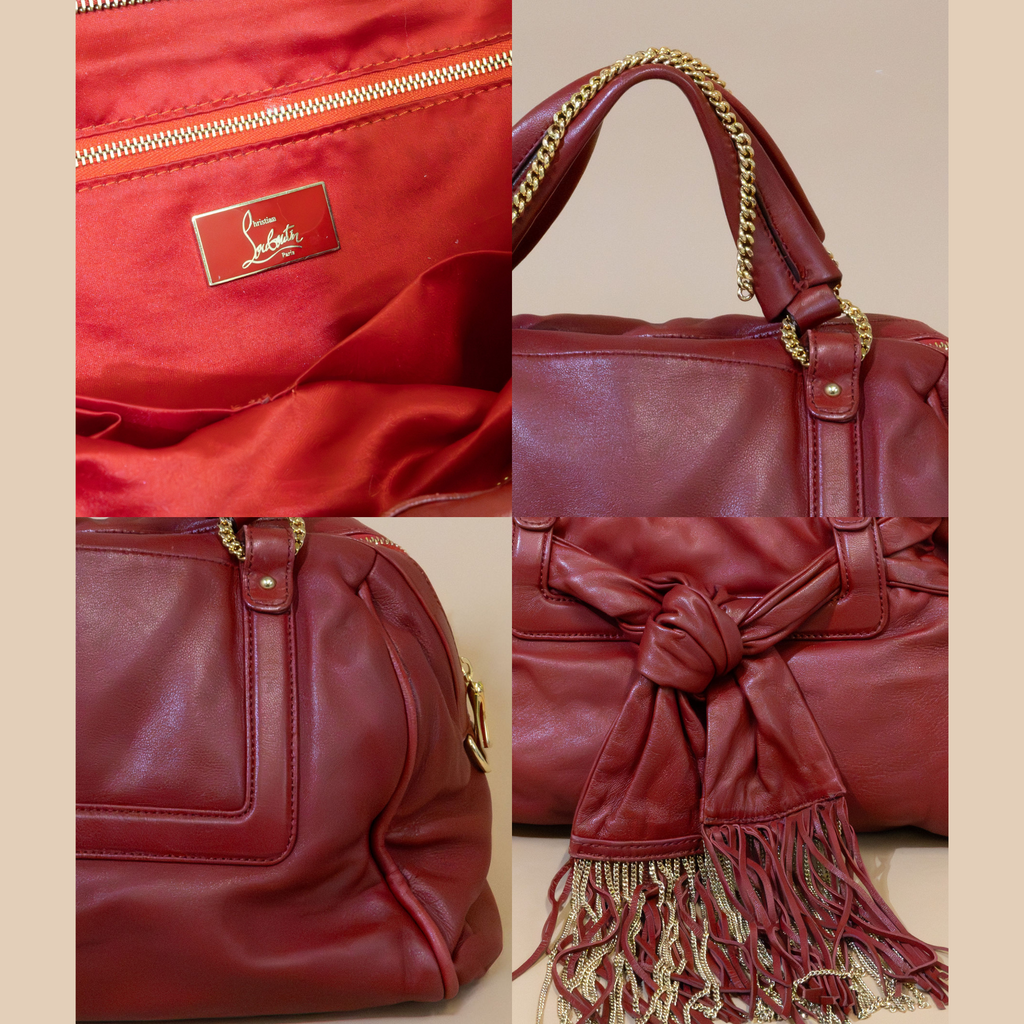 Christian Louboutin Red Leather Fringe Bag – Vintage Icon w/ Chain Details