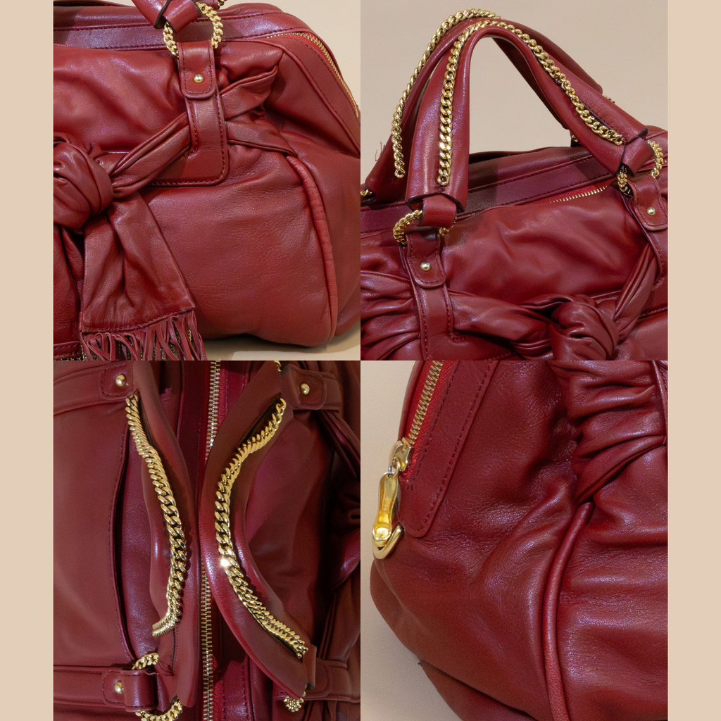 Christian Louboutin Red Leather Fringe Bag – Vintage Icon w/ Chain Details