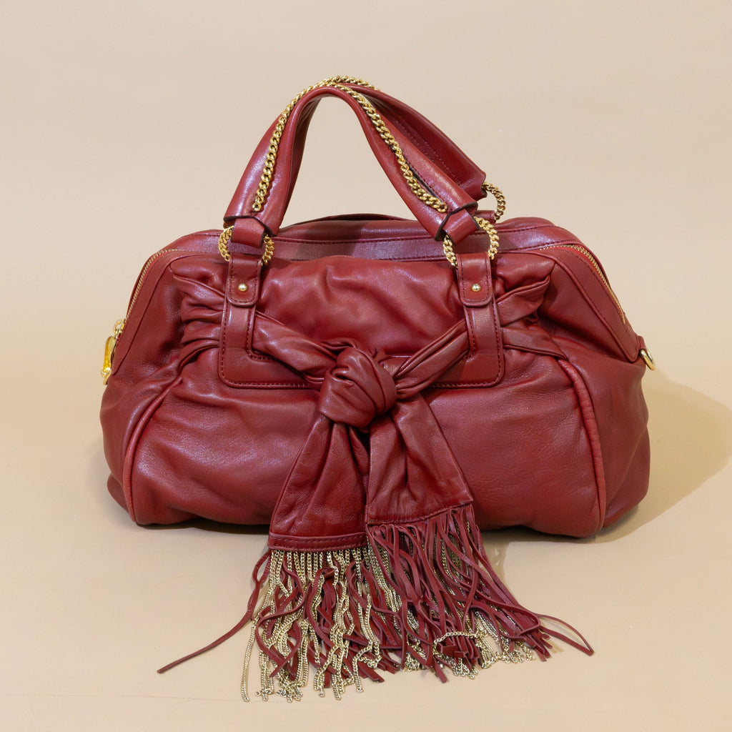 Christian Louboutin Red Leather Fringe Bag – Vintage Icon w/ Chain Details