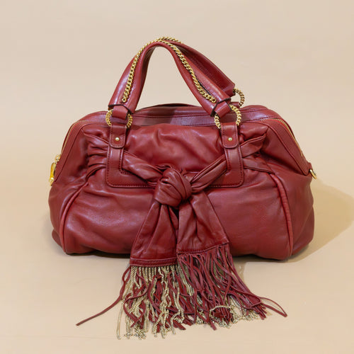 Christian Louboutin Red Leather Fringe Bag – Vintage Icon w/ Chain Details