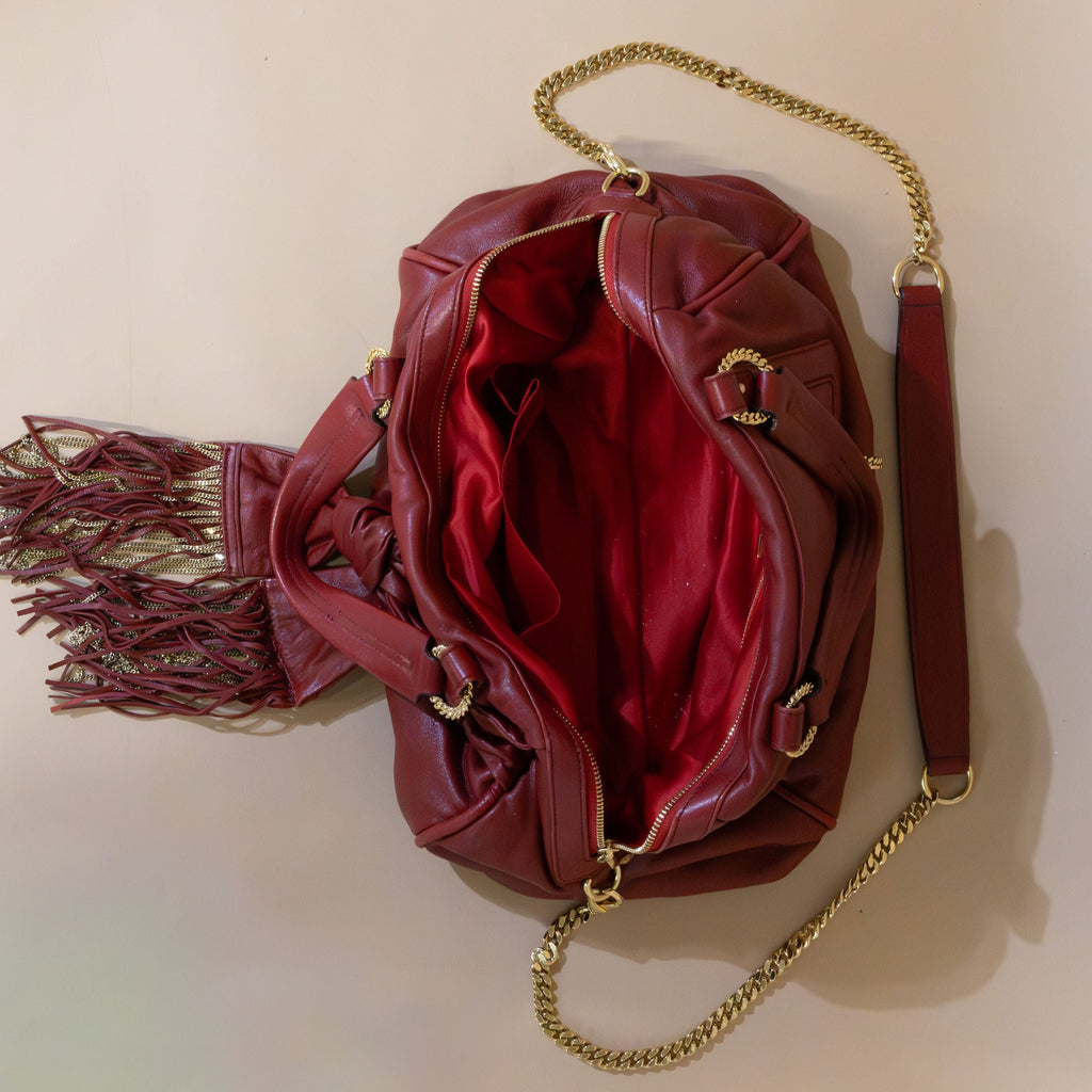 Christian Louboutin Red Leather Fringe Bag – Vintage Icon w/ Chain Details