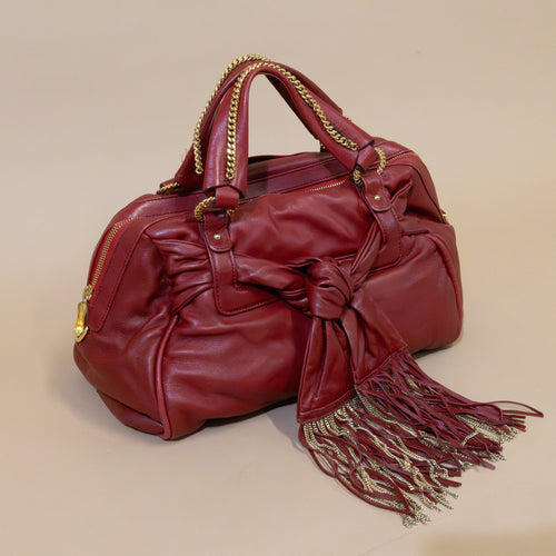 Christian Louboutin Red Leather Fringe Bag – Vintage Icon w/ Chain Details
