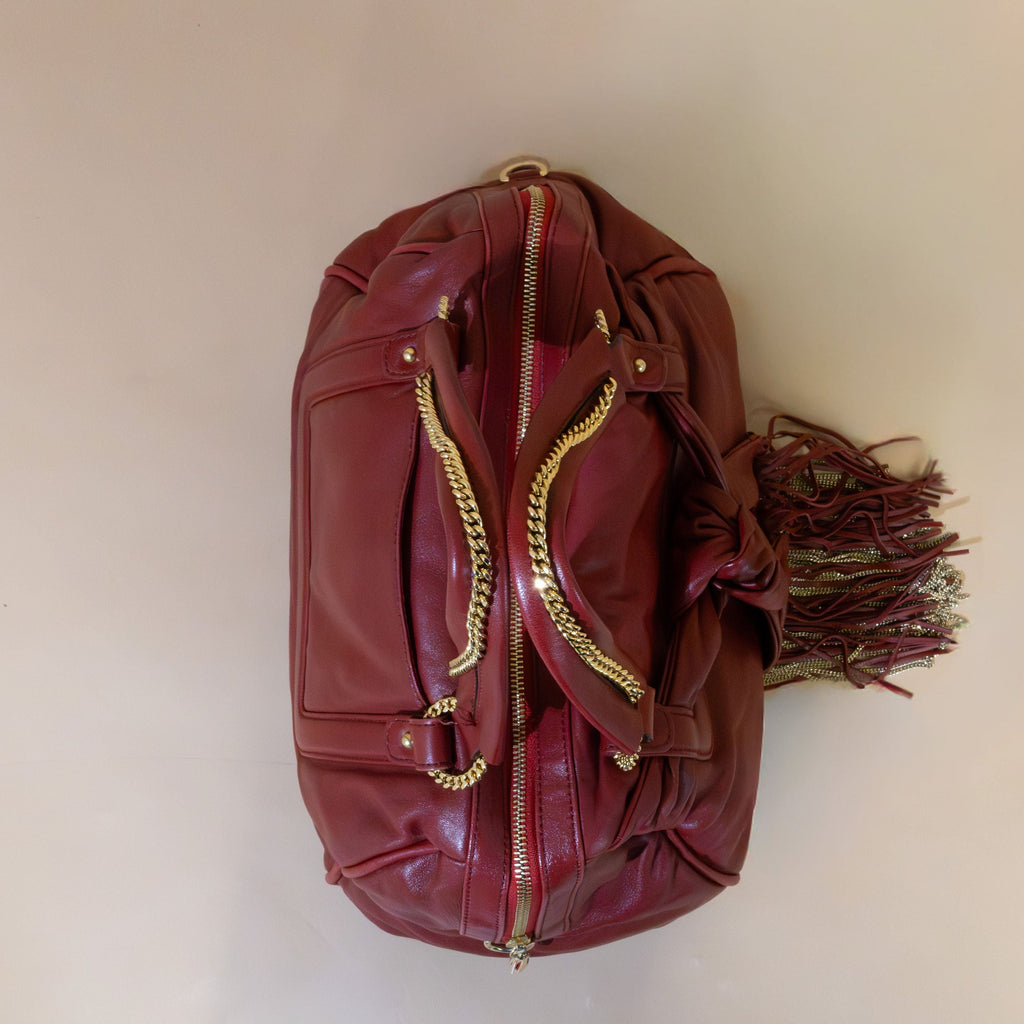 Christian Louboutin Red Leather Fringe Bag – Vintage Icon w/ Chain Details